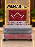 Cama Base Pata Madera con Espaldar de Lujo Tapizado en Figuras y Doble Espejo W